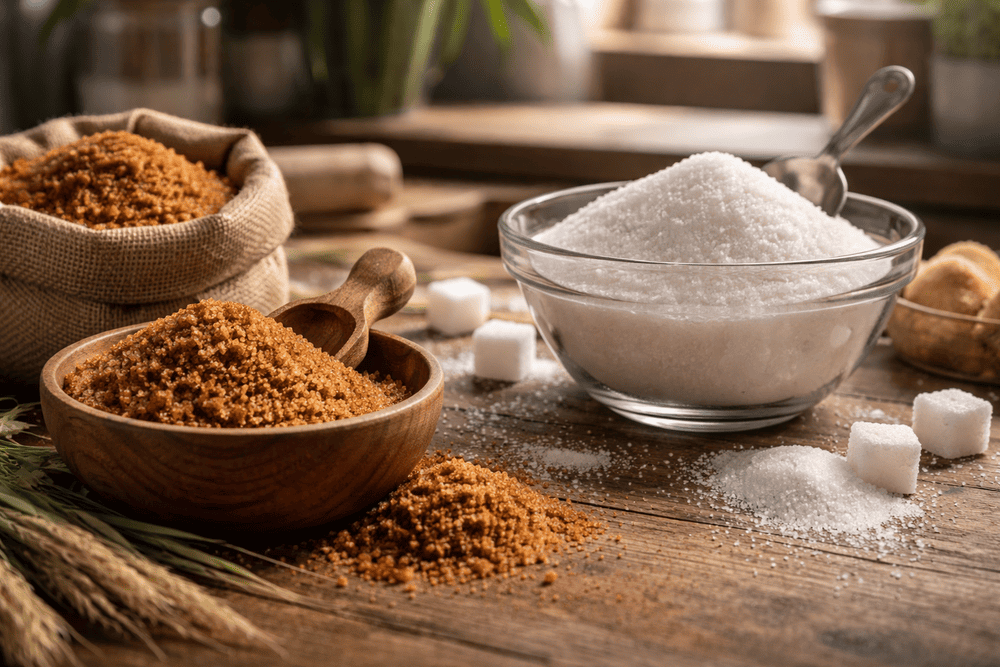 zahărul brun sau zahăr alb