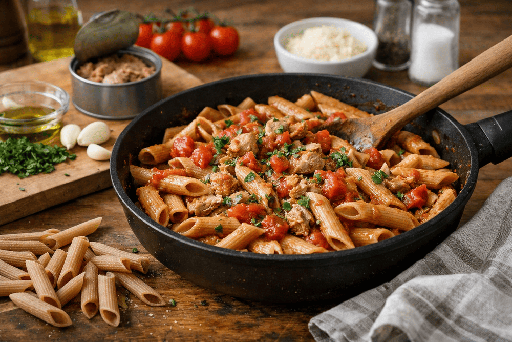 Paste cu ton rețetă simplă și sănătoasă, gata &icirc;n 15 minute