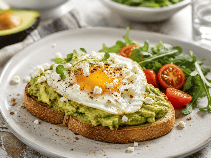 9. Toast cald cu avocado ou si branza